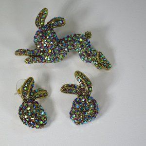 HEIDI DAUS SIGNED BUNNY PIN AND EARRINGS